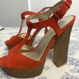 Pelle Moda orange suede glitter platform shoes